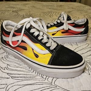 VGUC VANS Old Skool Flames Boys 4 Black Orange